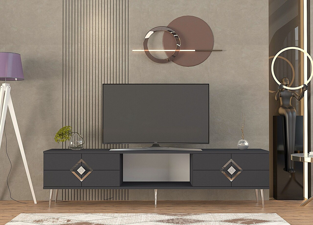 Comoda TV, Hanah Home, Robber, 150x40.6x29.6 cm, Antracit / Argintiu - imagine 7